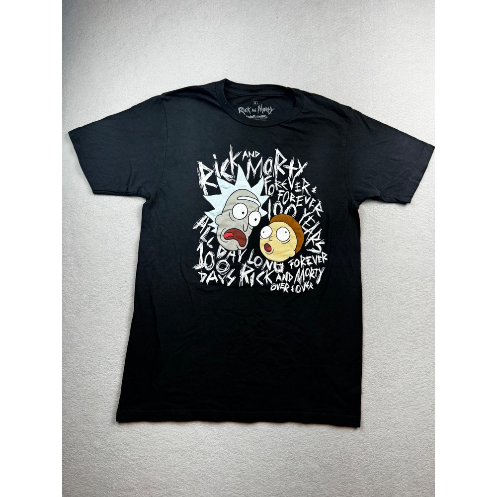 Rick and Morty Adult Swim Graphic T-Shirt Small Black 100 Years Forever Ripple